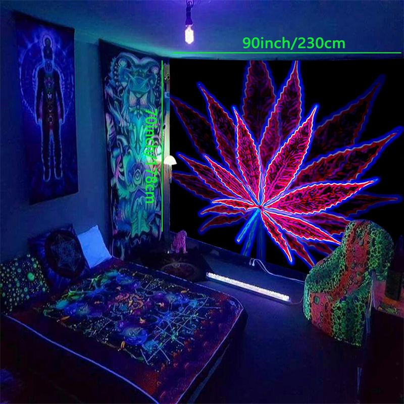 Leaf Shaped Fluorescent Tapestry, Wall Hanging Uv black Light Tapestry with Installing Accessories, Bathroom Halloween Decor, Wall Hanging Decor for Living Room Dorm, Home Decor, Fall Decor, Halloween Accessories, Bedroom Decor for Christmas Gift