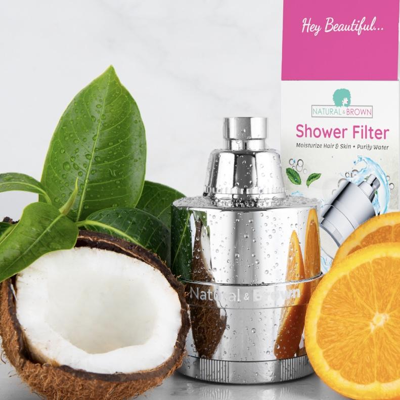 Natural & Brown Shower Head Filter - Removes Hard Water For Moisturized Hair & Skin: Product for Women,  Eliminates Chlorine, Ammonia, Toxins, & more. exfoliate your