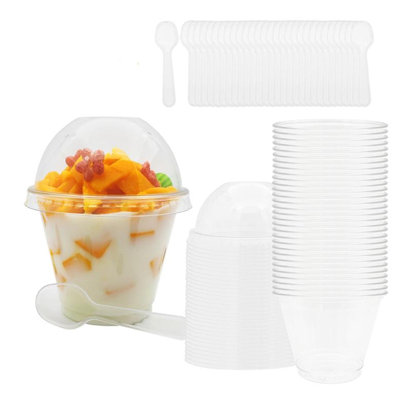 Clear Disposable Cup with Lid & Spoon, 30 Sets Party Cupcake Cup, Ice Cream Cups, Dessert Cups, Kitchen Accessories Multifunctional Pudding Cup for Dessert Baking Snack