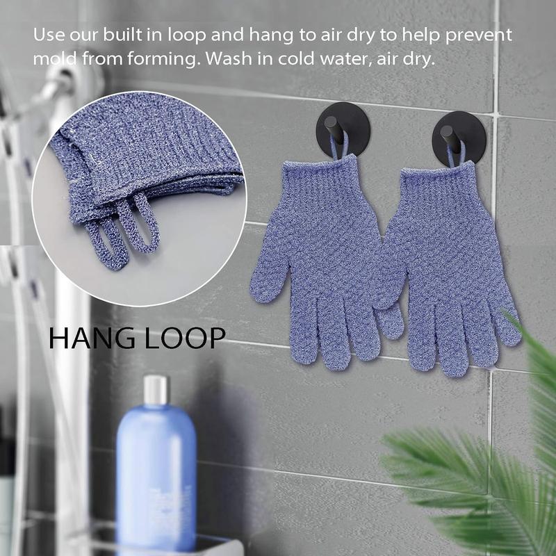 Exfoliating Dual Texture Bath Gloves for Shower, Spa, Massage and Body Scrubs, Dead Skin Cell Remover, Gloves with Hanging Loop (1 Pair Heavy Glove)