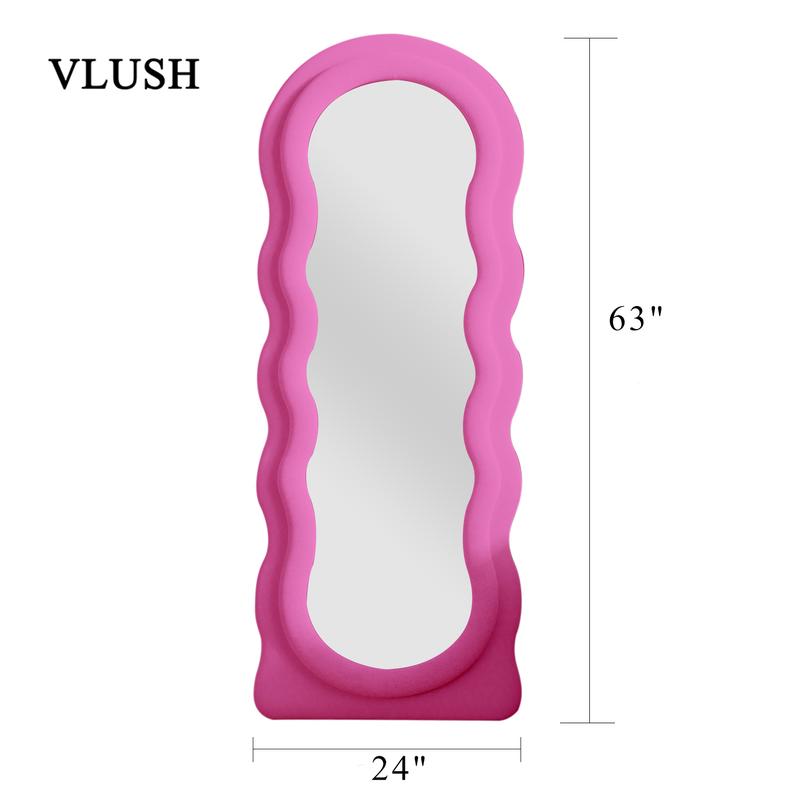 VLUSH Wavy Full Length Mirror, Freestanding Floor Mirror with Stand, 63