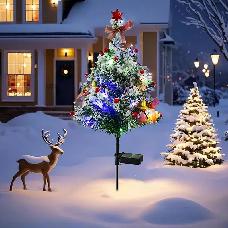 Solar Powered Christmas Tree Shaped Light, 2 Counts Outdoor Waterproof Decorative Light, Decorative Light for Garden, Yard, Lawn, Tomb, Party, LED Trees Decoration