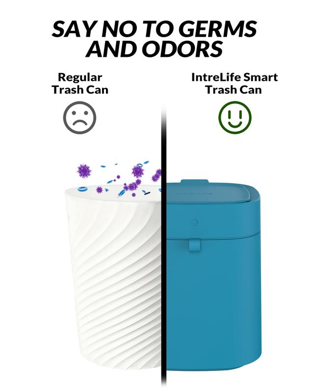 IntreLife Smart Trash Can, Self-Sealing, Self-Changing Motion Sensor Wastebasket in Fire Opal Teal, Rechargeable Lid for Living Room and Bedroom automatic motion