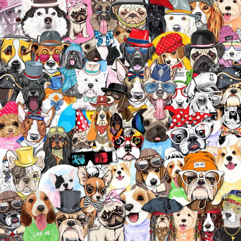 Self-adhesive Doodle Decorative Stickers, 50pcs Cute Dog Pattern Waterproof Sticker for DIY Ornaments,. Laptop, Water Bottle, Journal, Car Decor, Puppy Design Car Stickers Decals