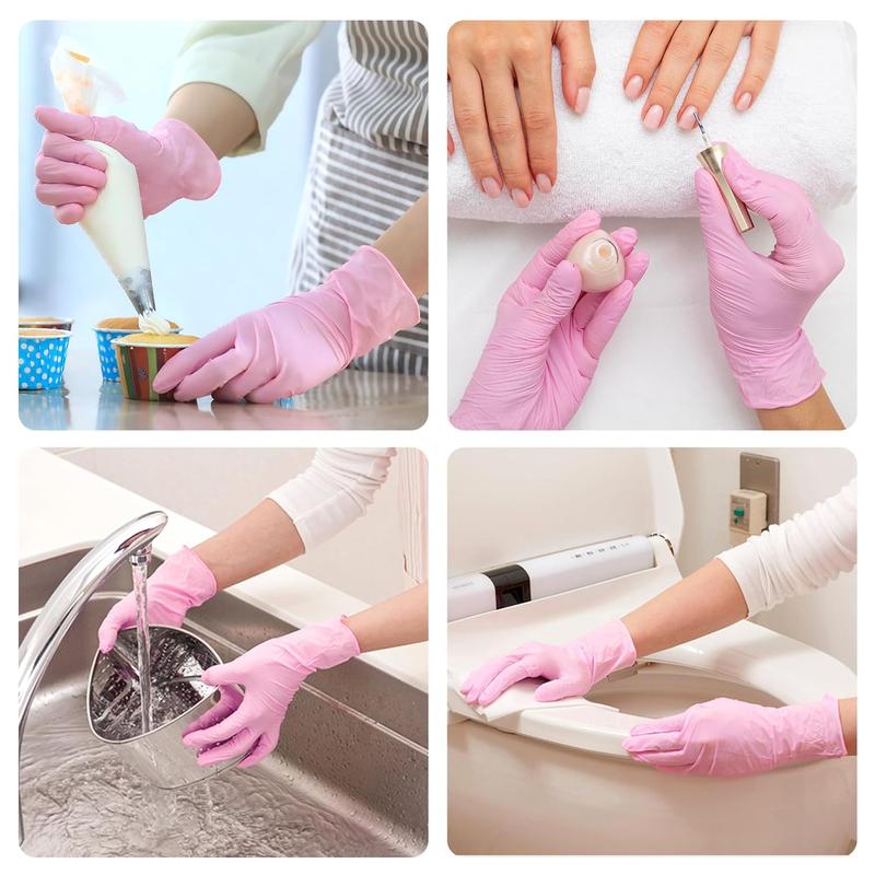 100PCS Pink Nitrile Gloves - Powder-Free, Latex-Free, Disposable, and Gentle on Hands - Ideal for Home Kitchen Cleaning, Food Handling, and General Purpose Use