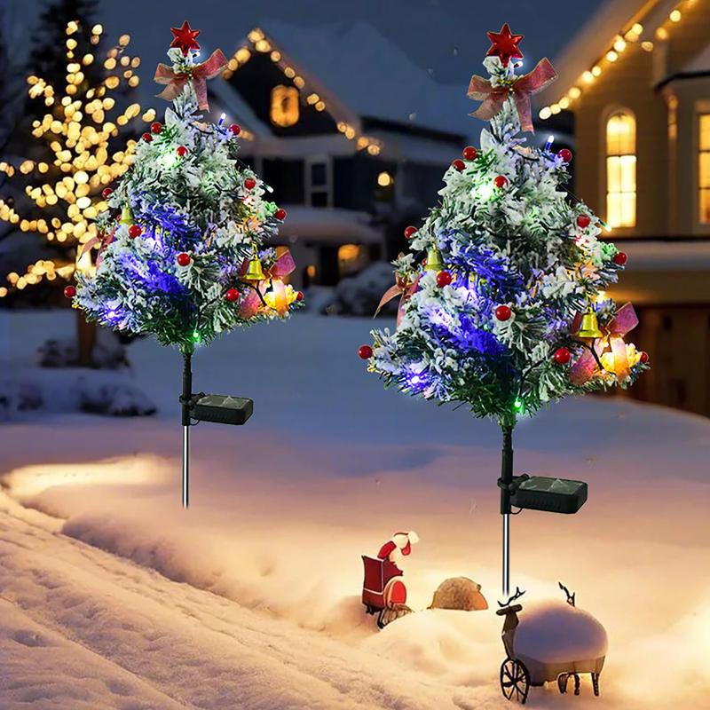 Solar Powered Christmas Tree Shaped Light, 2 Counts Outdoor Waterproof Decorative Light, Decorative Light for Garden, Yard, Lawn, Tomb, Party, LED Trees Decoration