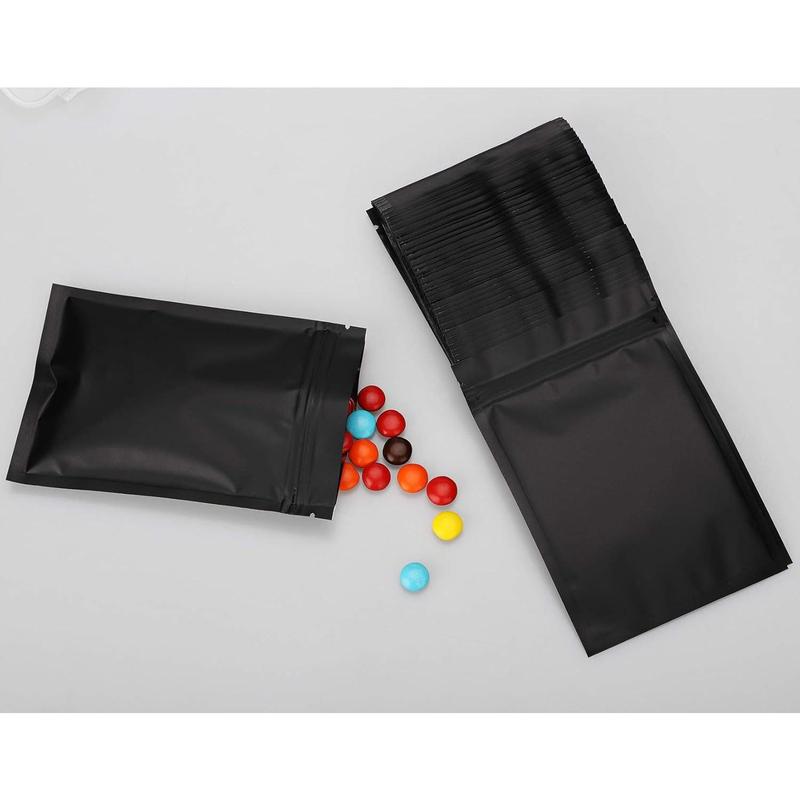 Smell Proof Resealable Mylar Bags - Foil Pouch Double-Sided Flat Ziplock Bag Matte Black