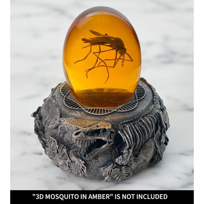 Jurassic Base Decor | Themed Paperweight | Resin Stand for Dinosaur Collectibles | Detailed Skeletons, DNA Motif & More | Mosquito in Amber | Fossil Figurines Replica