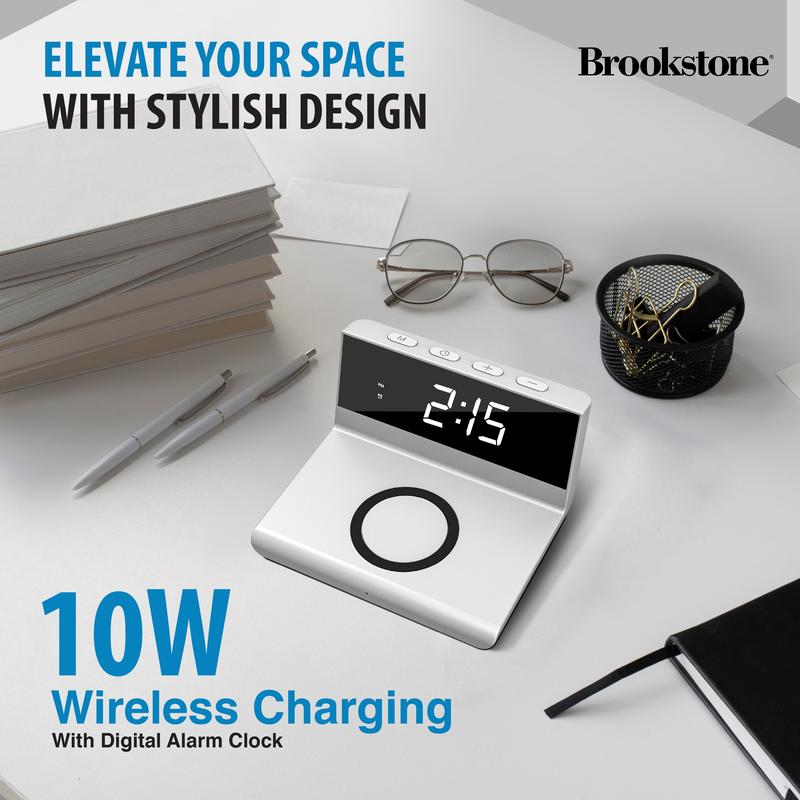 Brookstone 10W Wireless Charging Digital Alarm Clock