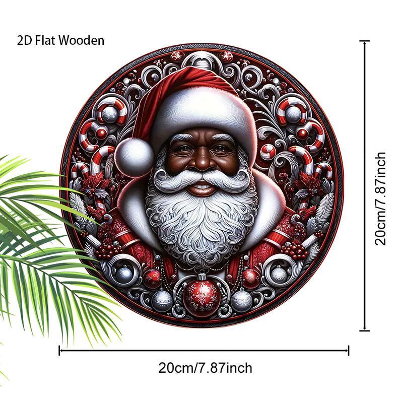 Round Wooden Hanging Decoration, 1 Count Santa Claus Pattern Hanging Ornament, Wall Decor for Home Living Room Bedroom, Festive & Party Supplies