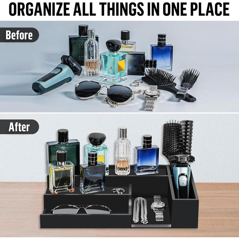 Organizer for Men 3 Tier Cologne Stand Cologne Holder with 2 Hidden Compartment, Wooden Perfume Organizer Cologne Display Shelf, Perfume Holder, Dresser Organizer