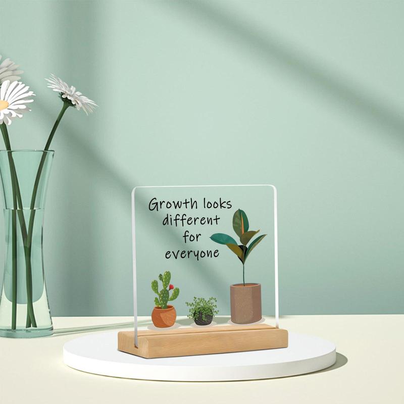 Growth Looks Different for Everyone Motivational Acrylic Ornament, Inspirational Acrylic Plaque, Decorative Plaque for Home Bedroom & Office Desk