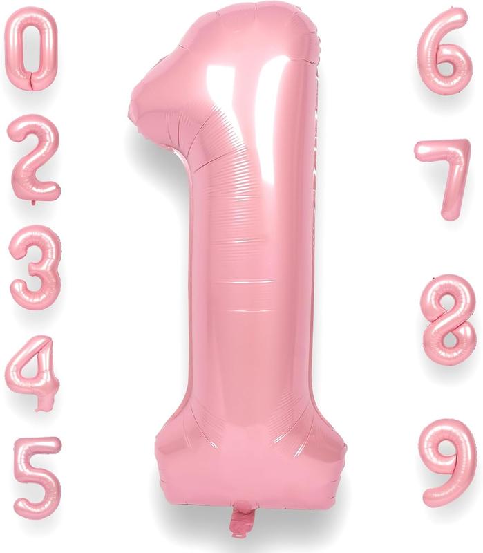 1 Balloon Number 40 Inch for Boy or Girl Big Pink 0-9 Foil Mylar Large 1 Number Balloon Happy 1st Birthday  Anniversary Decorations Supplies