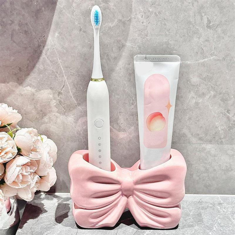 Teenage girl heart bow toothbrush holder creative bathroom sink electric toothbrush toothpaste ceramic organizer