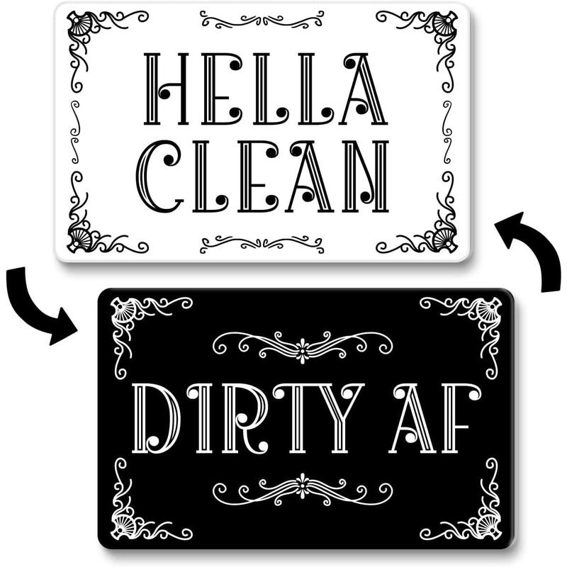 Funny Clean Dirty Dishwasher , Refrigerator Washing Machine  Double Sided Kitchen Reversible Dish Washer Sign, Apartment Kitchen Accessories Decor  (Black White Wreath)