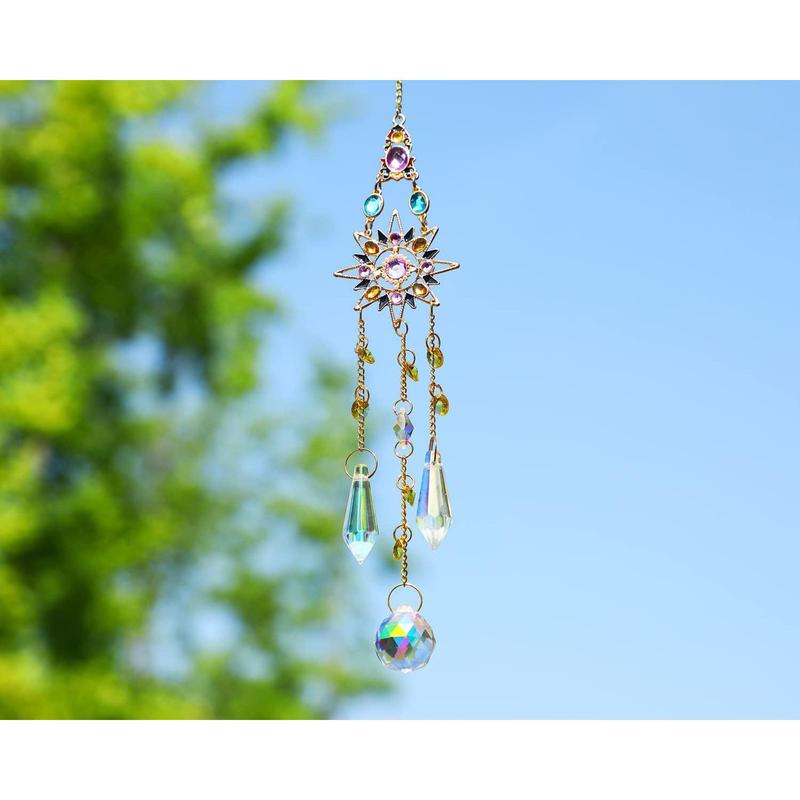 Hanging Sun Catchers with Crystals, Glass Icicle Prisms Rhinestones Suncatcher, Rainbow Maker Pendant Indoor Window Home Decor Gift Ornaments Hangable Decoration