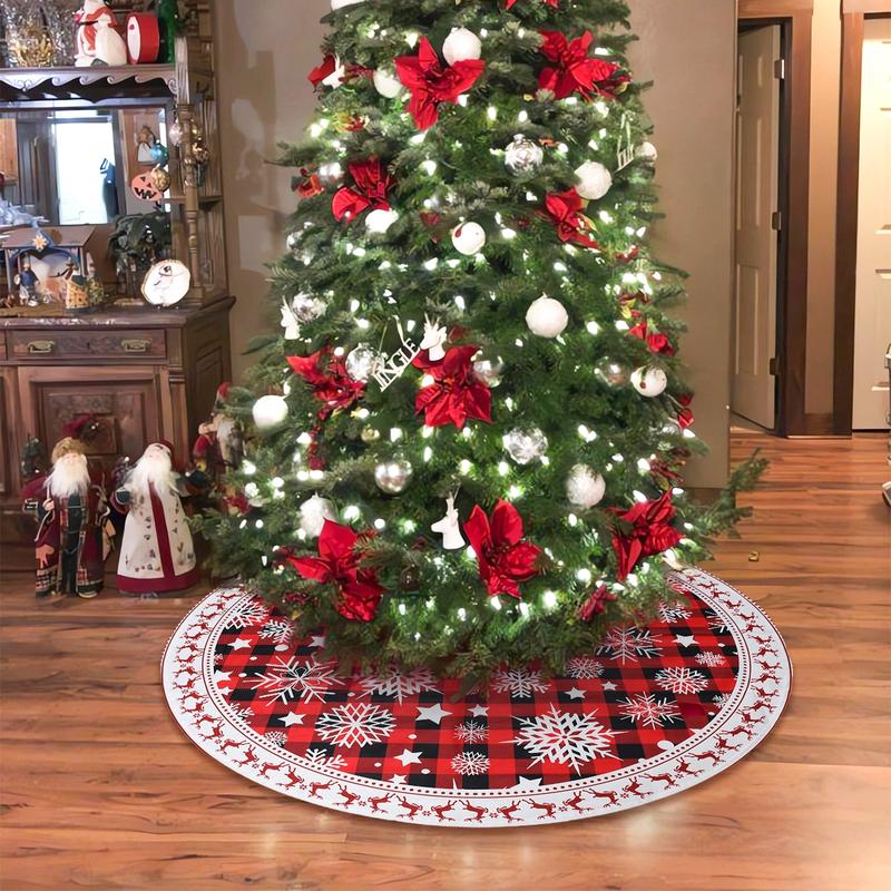 92CM Christmas Tree Skirts Snowflakes Red Fleece Mat,Navidad Plush Skirt Xmas Tree Fur Base,Santa Merry Christmas Decoration New Year Party  Ornaments