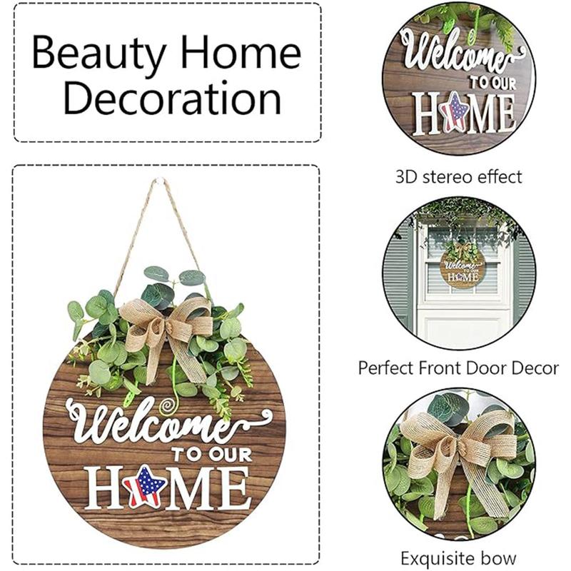 Wooden Welcome Sign, 1 Count Round Welcome Sign for Front Door, Farmhouse Door Hanging Decor for Living Room Bedroom Garden Balcony