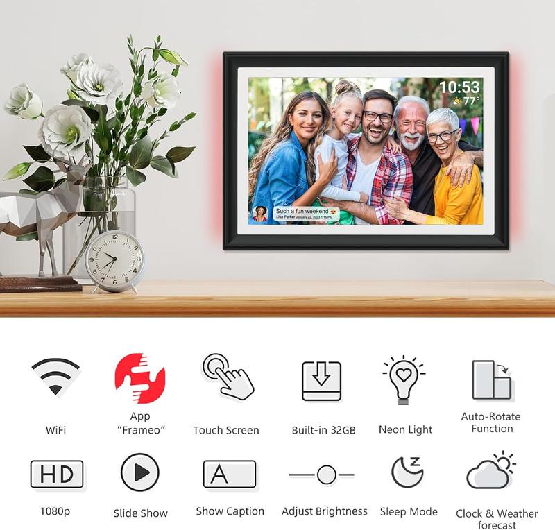 [Black Friday] Christmas Gift 32GB FRAMEO 10.1 Inch WiFi Digital Photo Frame with LED Light, 1280x800 HD IPS LCD Touch Screen, Auto-Rotate Portrait and Landscape, 32GB Storage, Share Moments Instantly via Frameo App from Anywhere