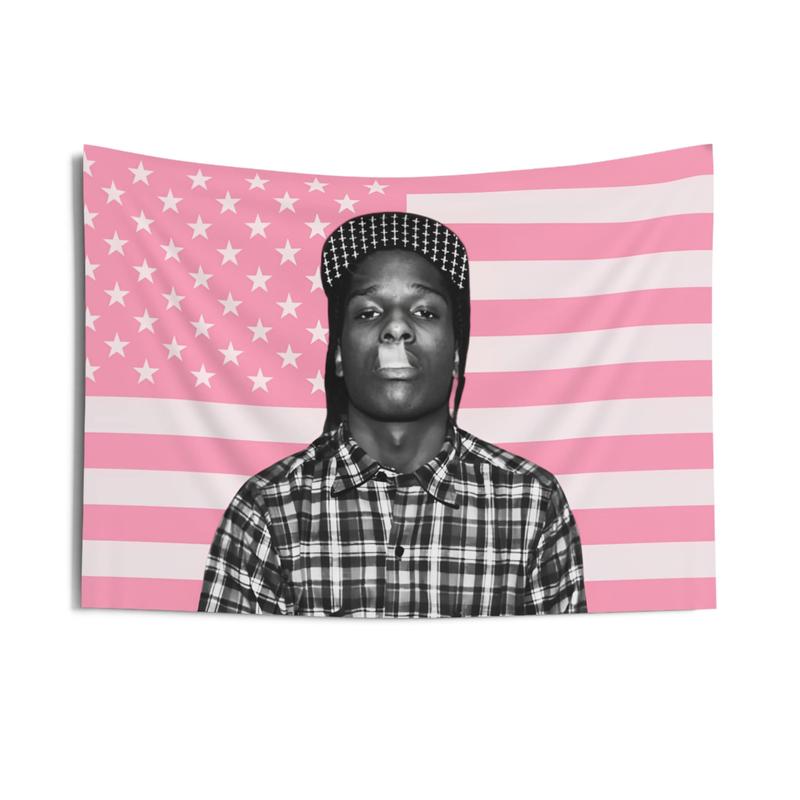 A sap R ock pink American Flag Wall Tapestry  Wall decor rapper  3x5ft Celebrity USA Flag Tapestry for Wall hanging, College Dorm, Living Room, Bed Room, Home Decor