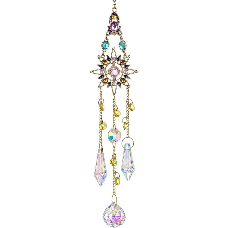 Hanging Sun Catchers with Crystals, Glass Icicle Prisms Rhinestones Suncatcher, Rainbow Maker Pendant Indoor Window Home Decor Gift Ornaments Hangable Decoration