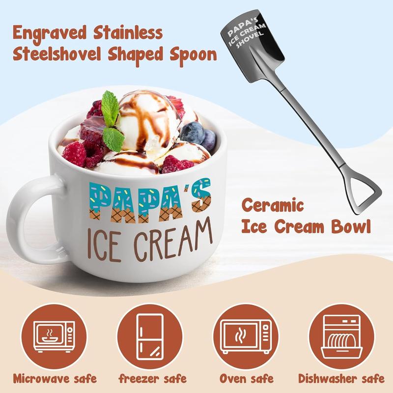 YEUYUQIU Papa Christmas Gifts from Granddaughter Grandson - Birthday Gifts for Papa from Grandchildren, Papa's Ice Cream Bowl Shovel Set Present, Ideal Fathers Day Christmas Gift for Papa Grandpa