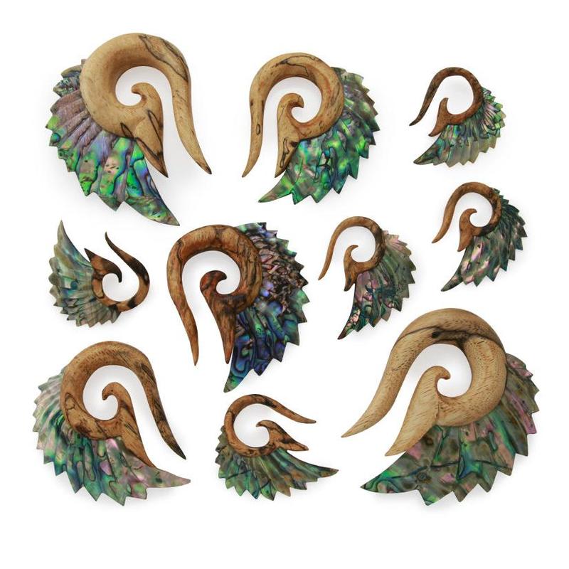 Tamarind Wooden Abalone Shell Angel Wing Hangers