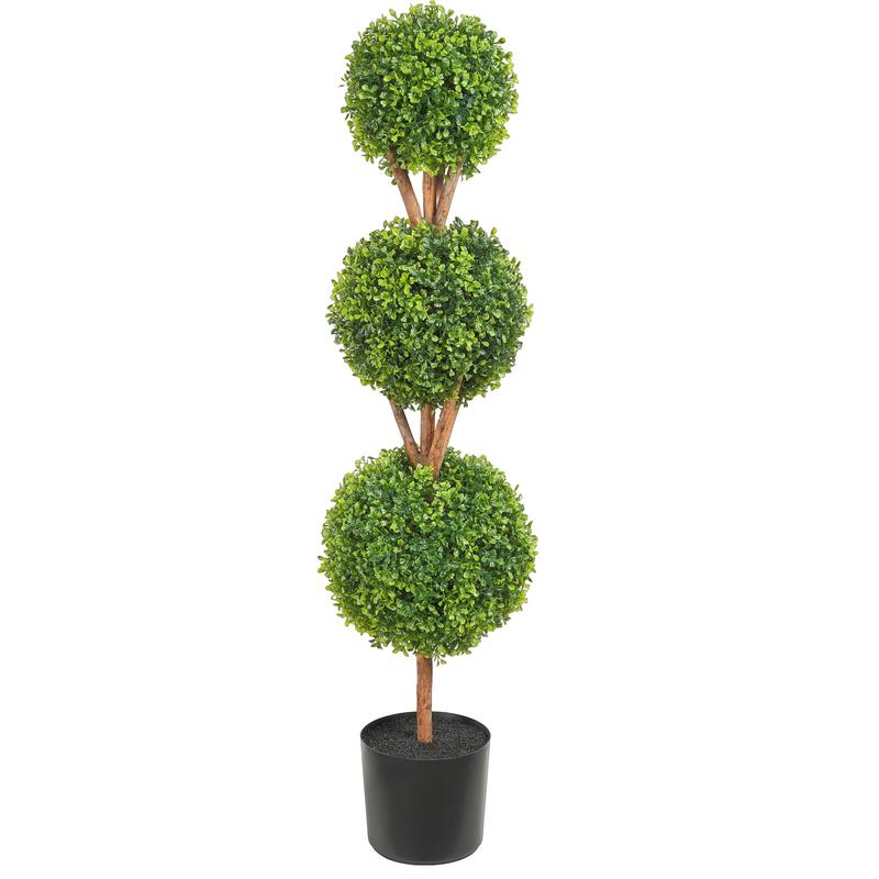 VEVOR Artificial Topiaries Boxwood Trees, 48 inch Tall (2 Pieces), 3 Ball-Shape Faux Topiaries Plant with Planters, Green Feaux Plant w  Replaceable Leaves & Port for Decorative Indoor Outdoor Garden Fruit Traditional