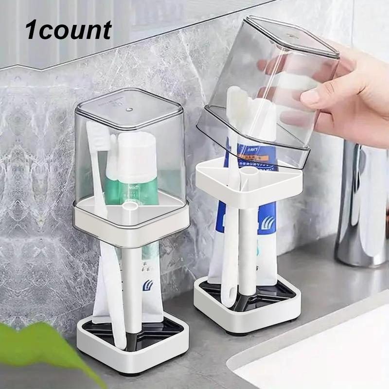 Toothbrush Holder with Cover, 1 Set 3 Slots Toothbrush and Toothpaste Holder, Bathroom Counter Organizer for Electric Toothbrushes, Floss, Razors for Family