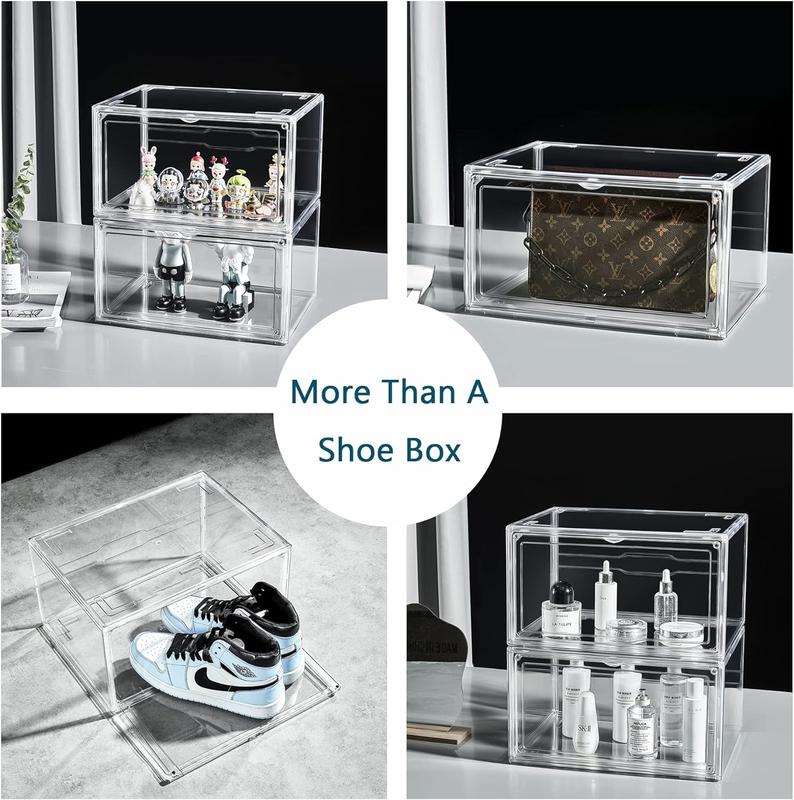 10 Pack Acrylic Shoe Display Boxes with Lids - Dustproof Transparent Case Containers Organizer for Sneakers, Heels, Up to Size 14  Plastic shoe box