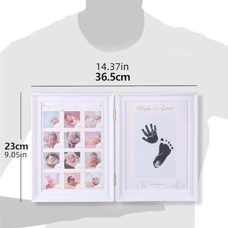 Baby Footprint Photo Frame with Ink Pad, 1 Count 12 Months Growth DIY Family Memory Photo Frame, Desktop Wall Art Home Decor