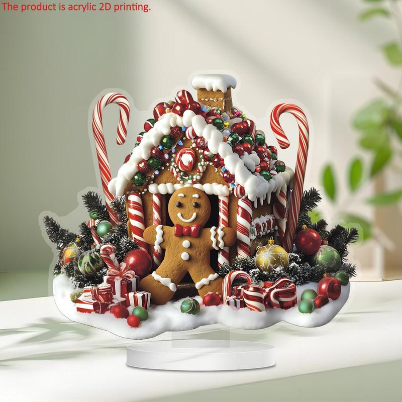 Gingerbread House Design Acrylic Ornament, 1 Count Cartoon Themed Desktop Decoration, Festive Decorations for Home Living Room Bedroom