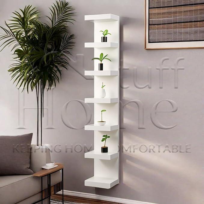 MAC Wall Shelf Unit, Wall Shelves, Vertical Column Shelf Storage Home Decor Organizer Design Utility Shelving, Design for Bedroom Living Room, White