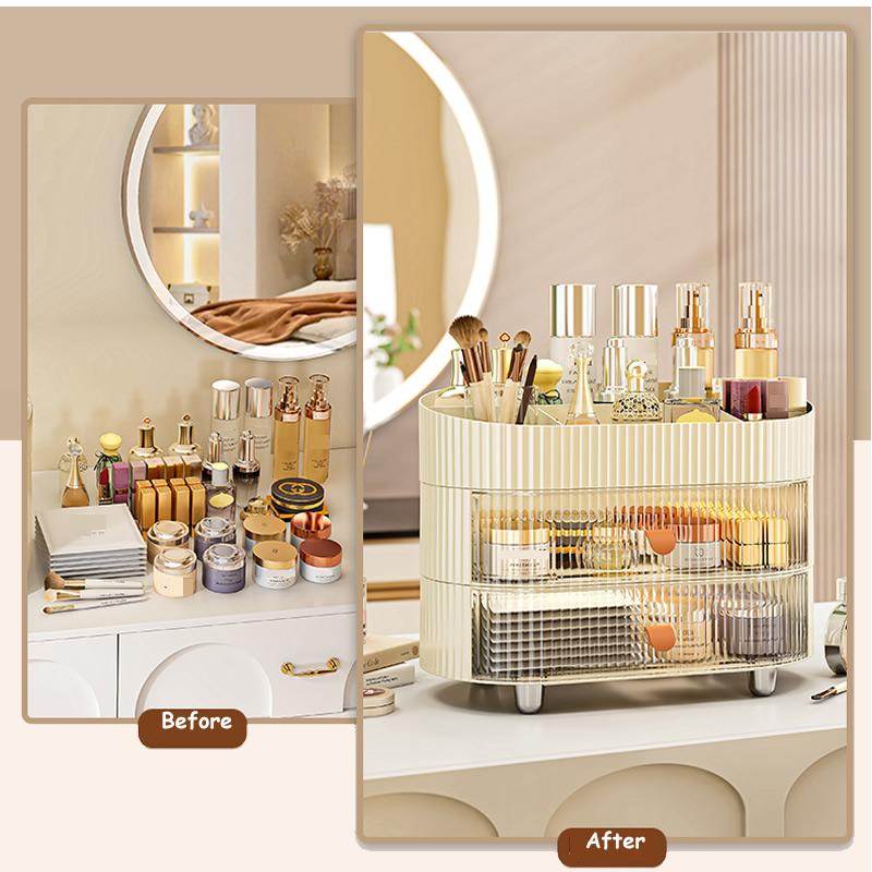 Cosmetic organizer with 2 drawers, large-capacity cosmetic organizer for vanity tops and dressers, bathroom organizer and storage box,ice cream