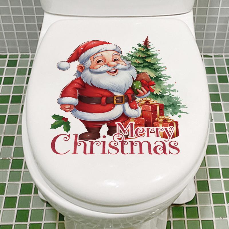 Santa Claus Pattern Toilet Sticker, 1 Count Self Adhesive Toilet Lid Decal, Merry Christmas Decoration, Bathroom Decorative Sticker for Home, Hotel, Dormitory