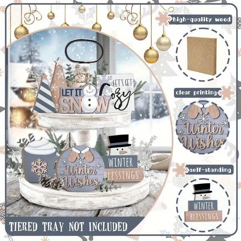 Wooden Christmas Themed Desktop Decoration, 6 Counts set Christmas Theme Ornament for Home Office Parties without Tray