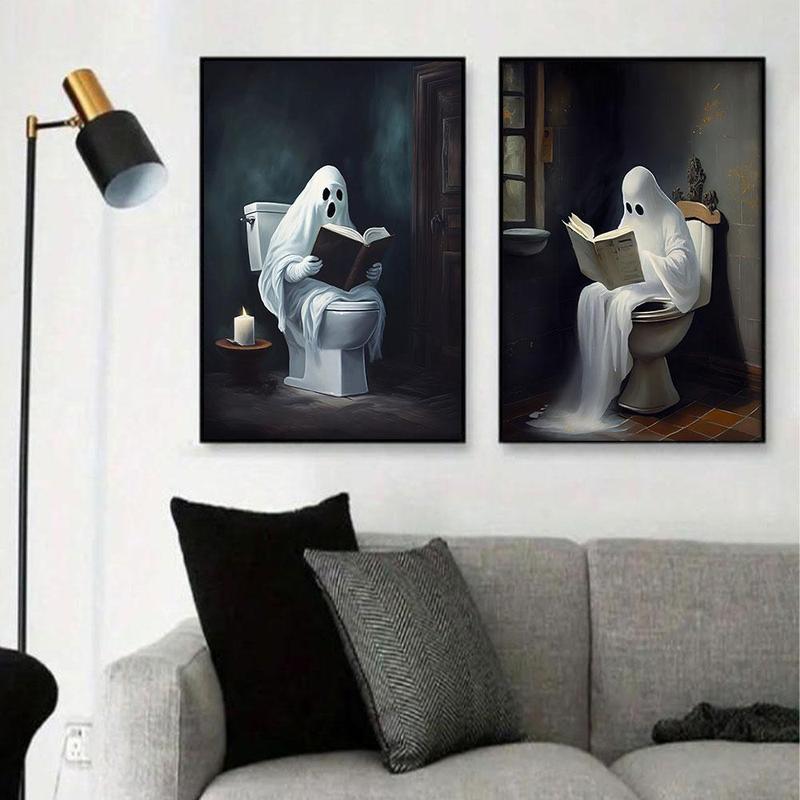 Ghost Reading Book Pattern Unframed Painting, 1 Count Modern Canvas Wall Art, Wall Decor for Home Living Room Office School, Bedroom Decor