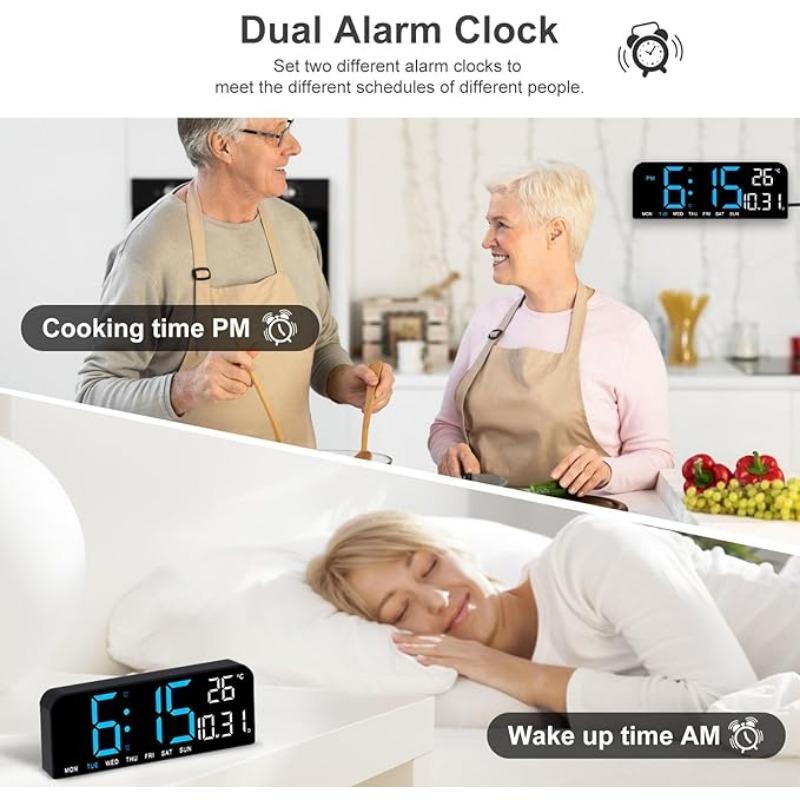 LED Digital Wall Clock Decorative,  Large Display with Temperature Countdown Auto Dimmer  - 12 24H, Digital Alarm Clocks for Bedrooms, Modern Wall Clock Digital Mount