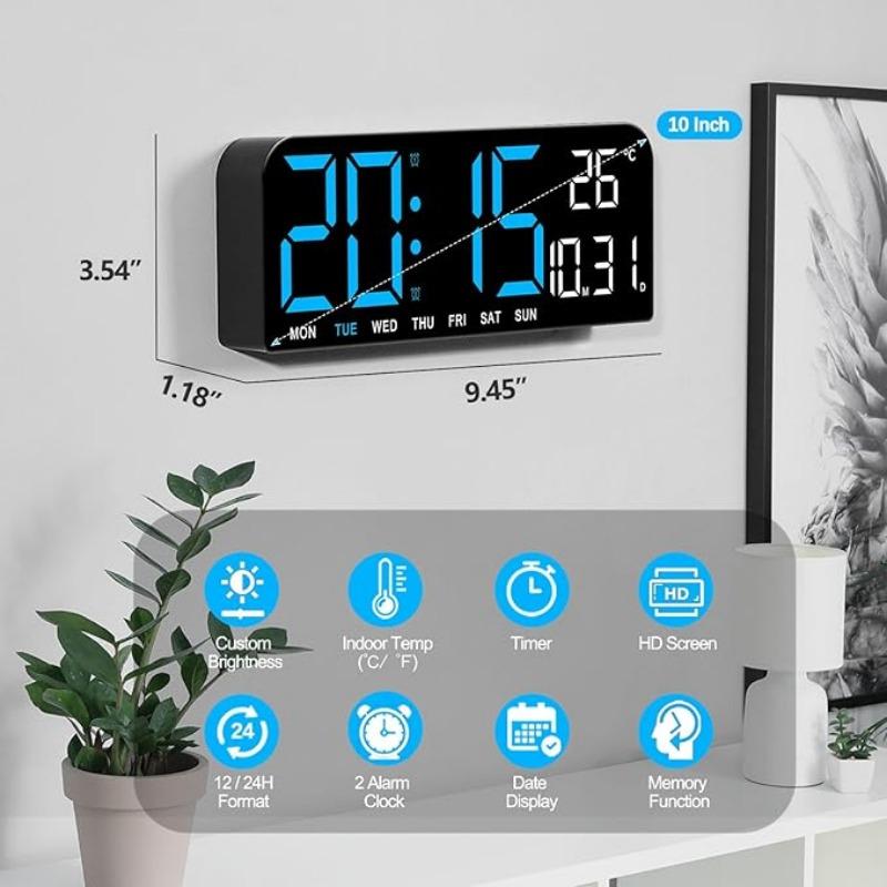 LED Digital Wall Clock Decorative,  Large Display with Temperature Countdown Auto Dimmer  - 12 24H, Digital Alarm Clocks for Bedrooms, Modern Wall Clock Digital Mount