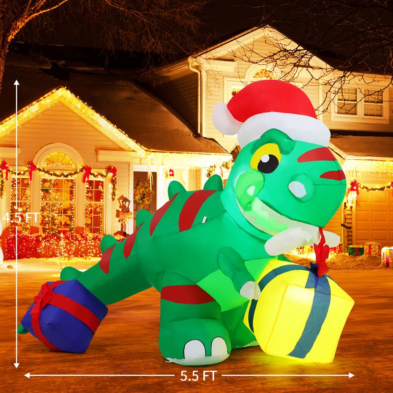 Christmas Dinosaur Eat Christmas Tree 10FT Inflatables Outdoor Decorations with LEDs