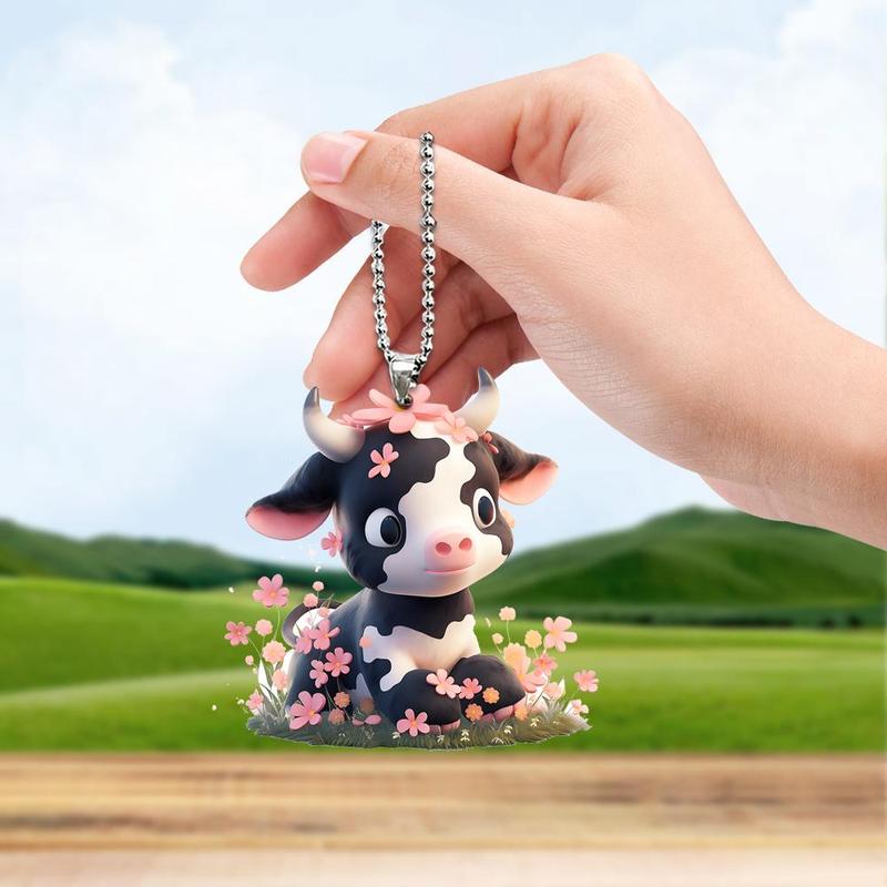 Cute Cow Design Hanging Ornament, 1 Count Waterproof Acrylic Hanging Decor, Window Hanging Pendant, Home Decor Supplies, Car Decor