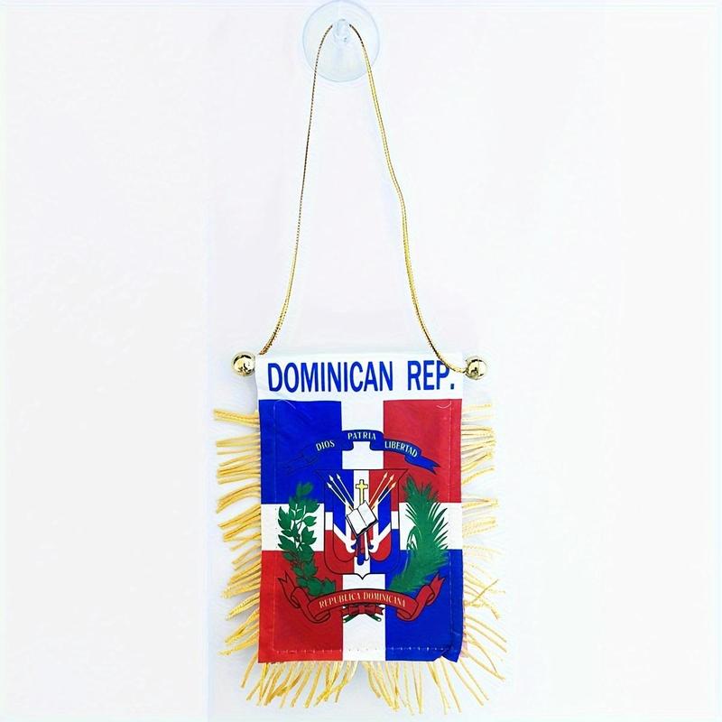 Dominican Republic Fringy Window Hanging Flag, Mini Flag Banner with Suction Cup, Hanging Decorative Flag, Festive & Party Supplies