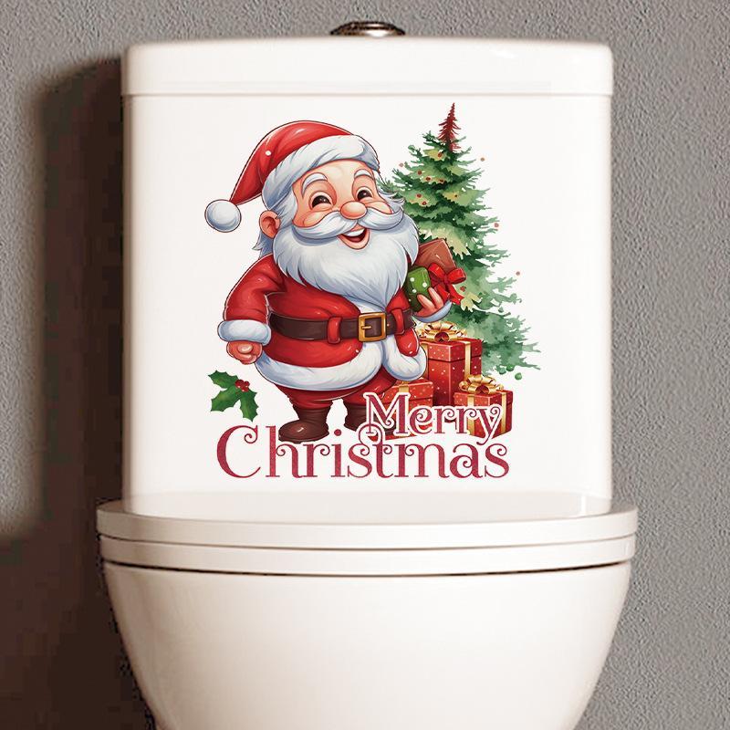 Santa Claus Pattern Toilet Sticker, 1 Count Self Adhesive Toilet Lid Decal, Merry Christmas Decoration, Bathroom Decorative Sticker for Home, Hotel, Dormitory