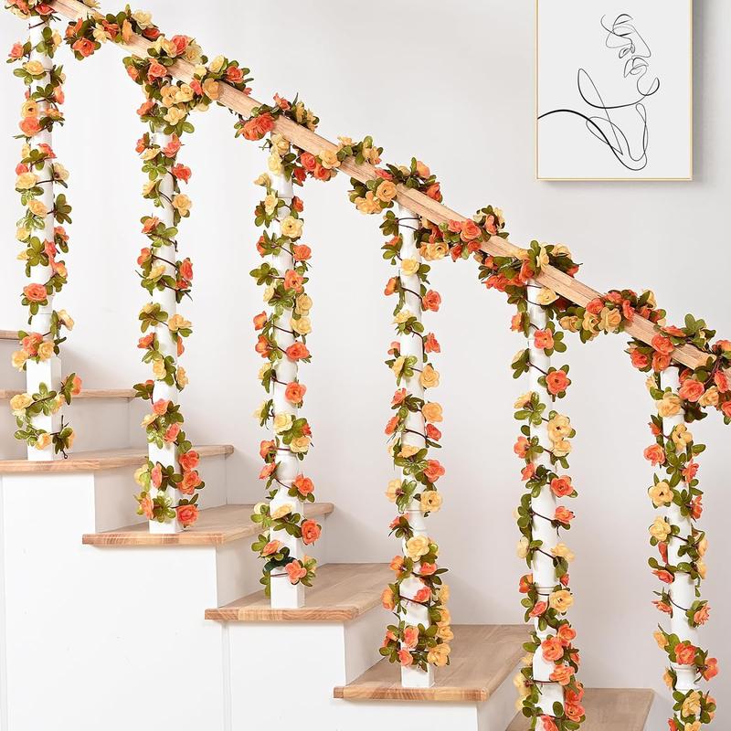 Flower Garland Rose Vines, 5 Strands 41Ft Flowers Vines For Bedroom With 33 Ft 100 Led String Lights, Rose Flower Garland Decoration, Rose Floral Garland For Room Table Wedding Decor