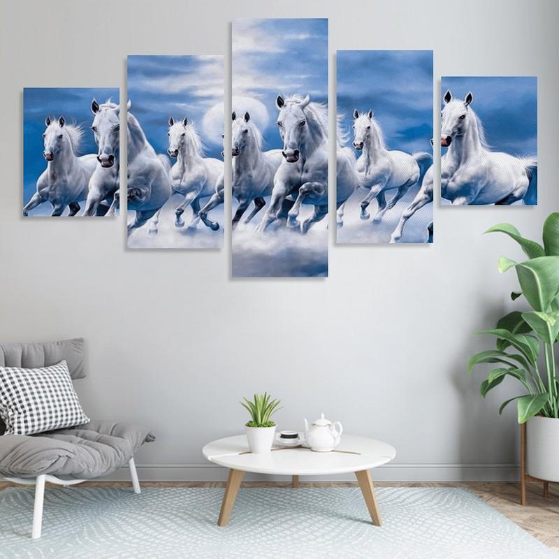 5 Pieces Wall Art Horse Pictures Wall Decor 5-piece  Seven Lucky Running Wild Horses Horse Wall  Canvas  Bedroom Decor Sports Landscape Office Room Decor Gift