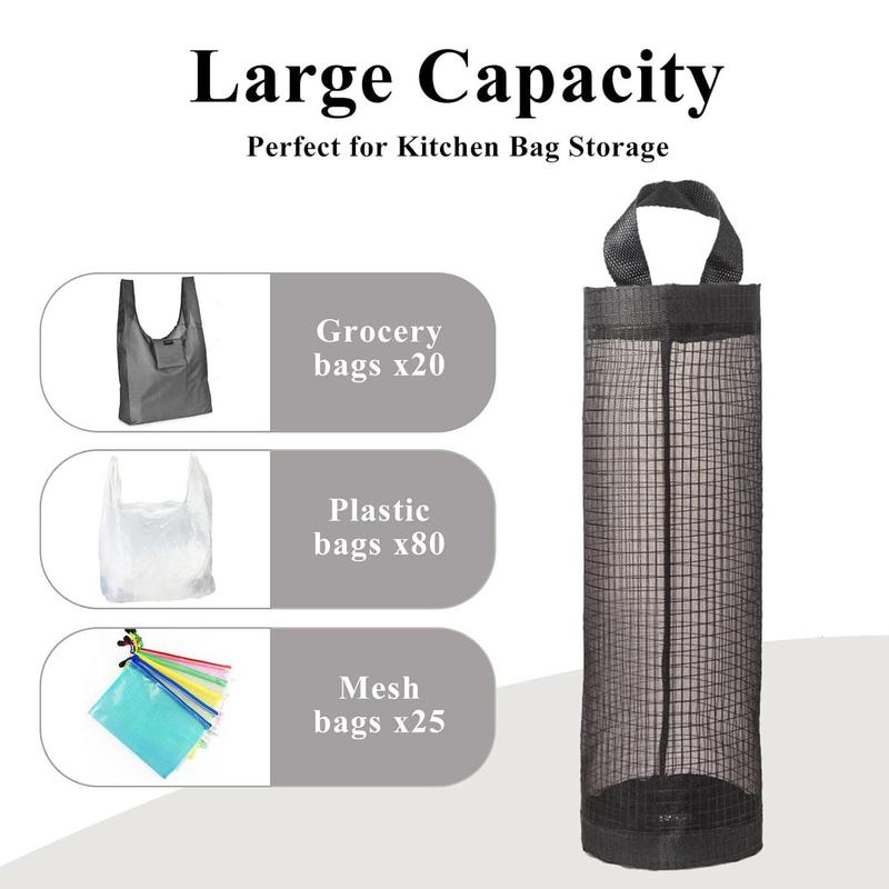 Trash Bag Holder Set, 4pcs set Including 2 Storage Bags & 2 Wall Hooks, Mesh Hanging Storage Dispenser Set