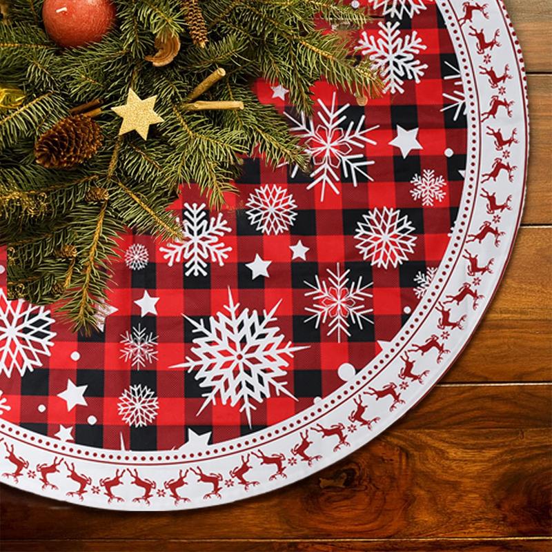 92CM Christmas Tree Skirts Snowflakes Red Fleece Mat,Navidad Plush Skirt Xmas Tree Fur Base,Santa Merry Christmas Decoration New Year Party  Ornaments