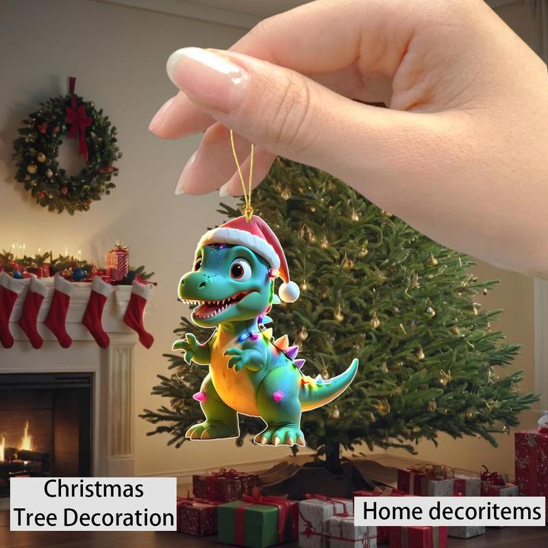 Christmas Dinosaur Design Hanging Ornament, 2 Counts set Glitter Dinosaur Design Hanging Decor, Creative Hanging Decor for Home Party Festival