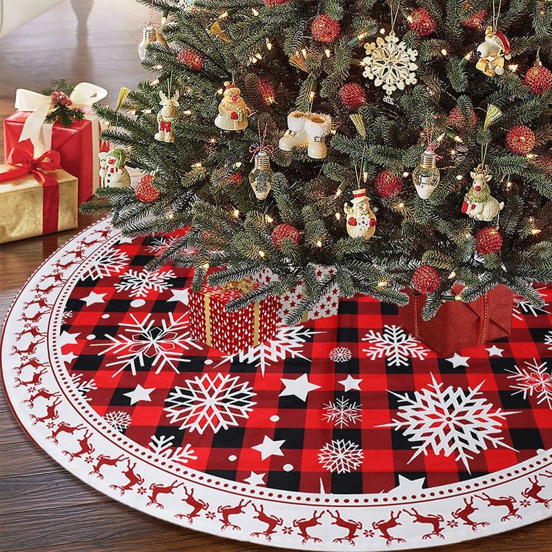 92CM Christmas Tree Skirts Snowflakes Red Fleece Mat,Navidad Plush Skirt Xmas Tree Fur Base,Santa Merry Christmas Decoration New Year Party  Ornaments