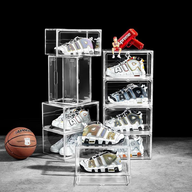 10 Pack Acrylic Shoe Display Boxes with Lids - Dustproof Transparent Case Containers Organizer for Sneakers, Heels, Up to Size 14  Plastic shoe box